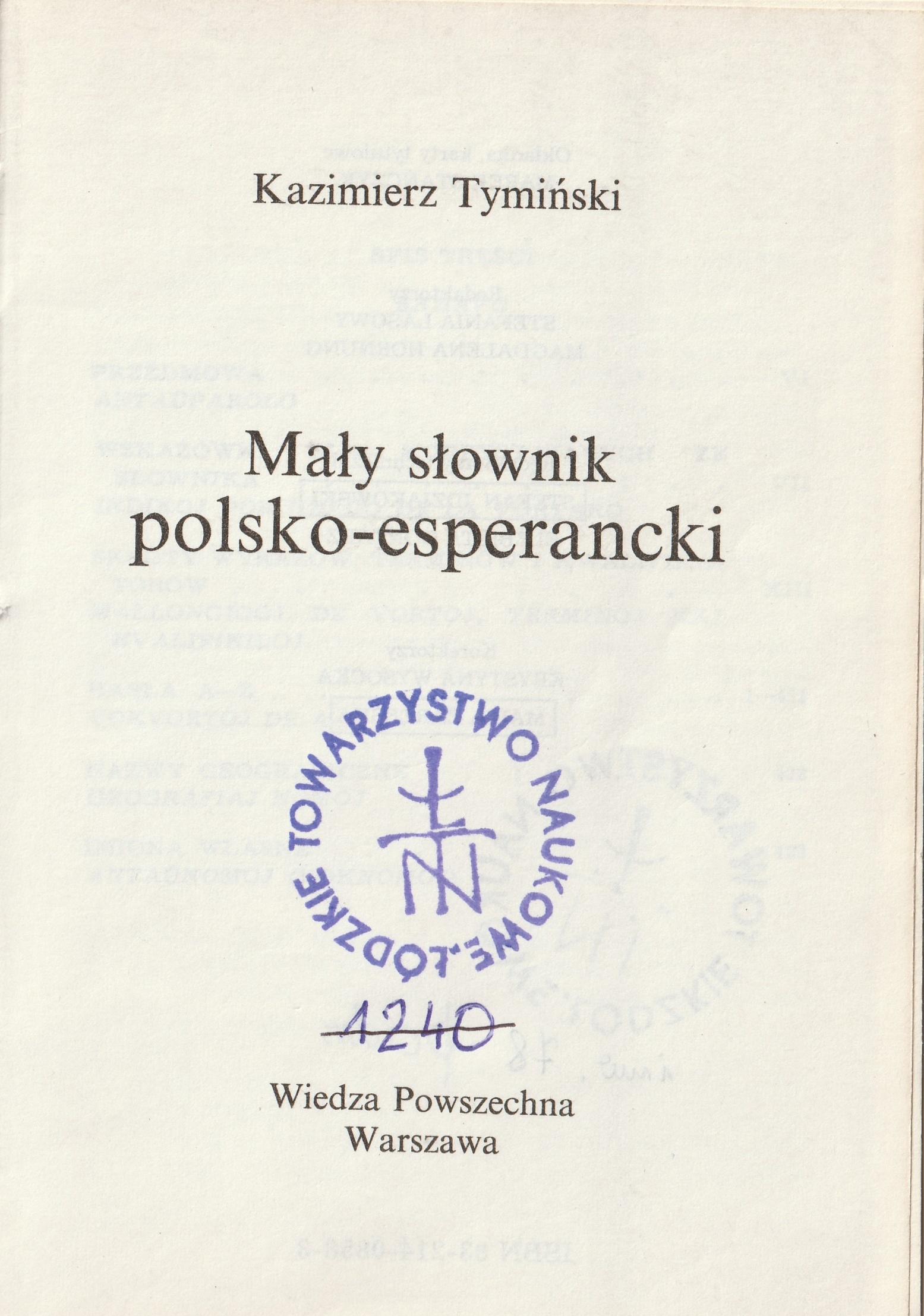 Mały słownik polsko-esperancki, strona tytułowa