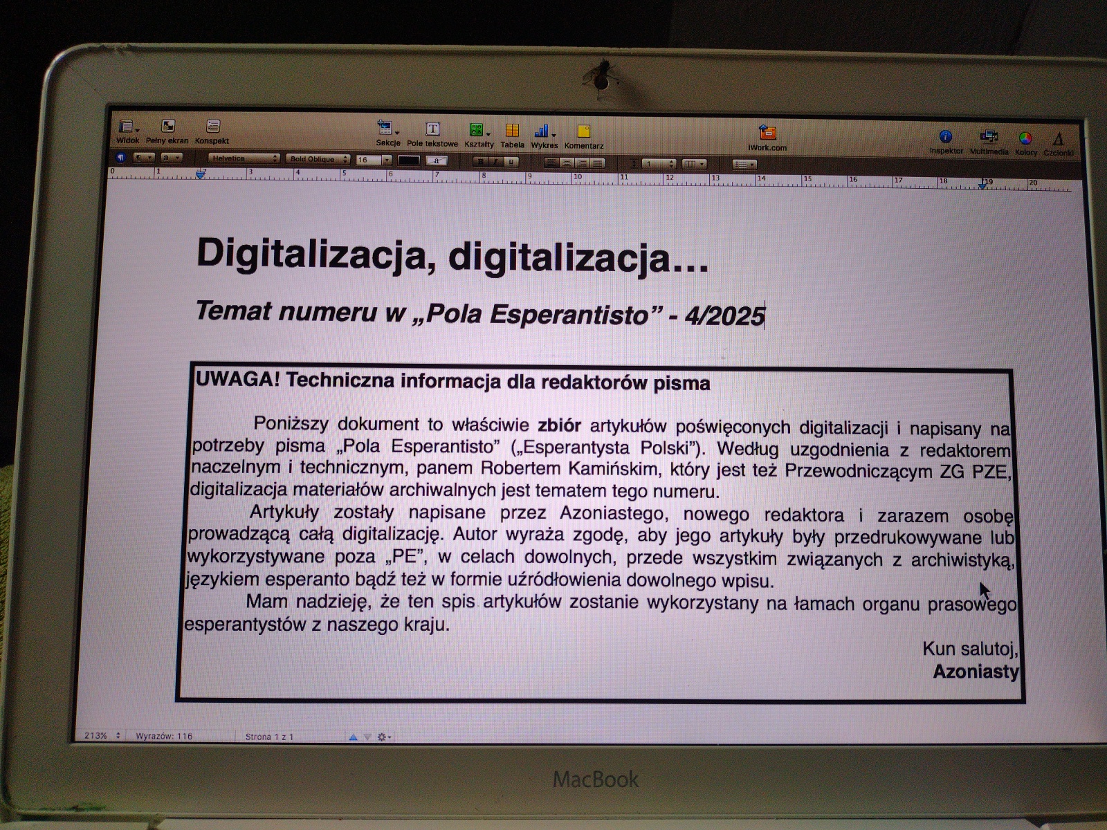 Pisanie artykułu do „Pola Esperantisto”